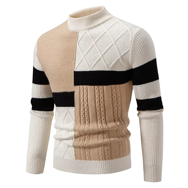 Black men's casual sweater by Corporación Turística featuring warm color block design for fall and winter, one size fits most.