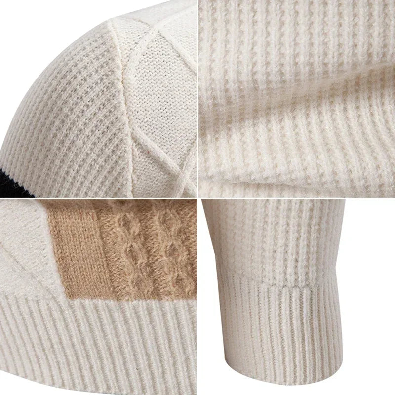 Casual men's fall and winter sweater by Corporación Turística in black with color block design, warm and cozy, one size fits all.