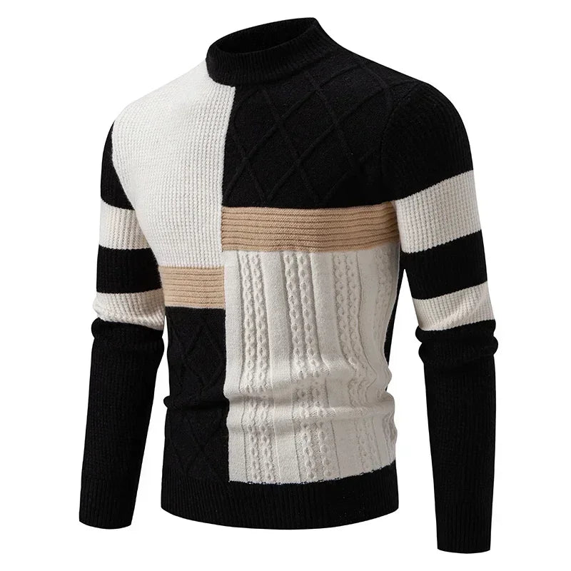 Black men's casual sweater by Corporación Turística featuring warm color block design, suitable for fall and winter wear.