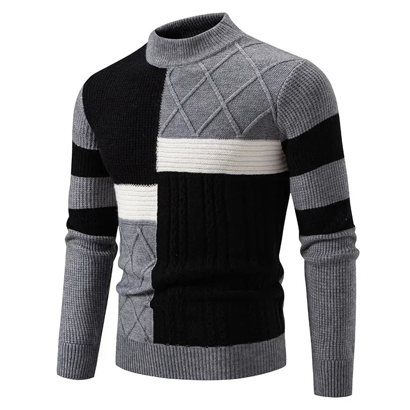 Black men's casual sweater by Corporación Turística with color block design, warm and cozy for autumn and winter, one size fits all.