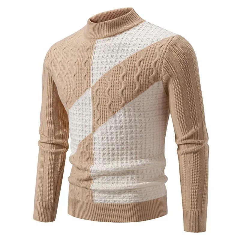 Black men's casual autumn winter sweater with color block design, warm and cozy, from Corporación Turística.