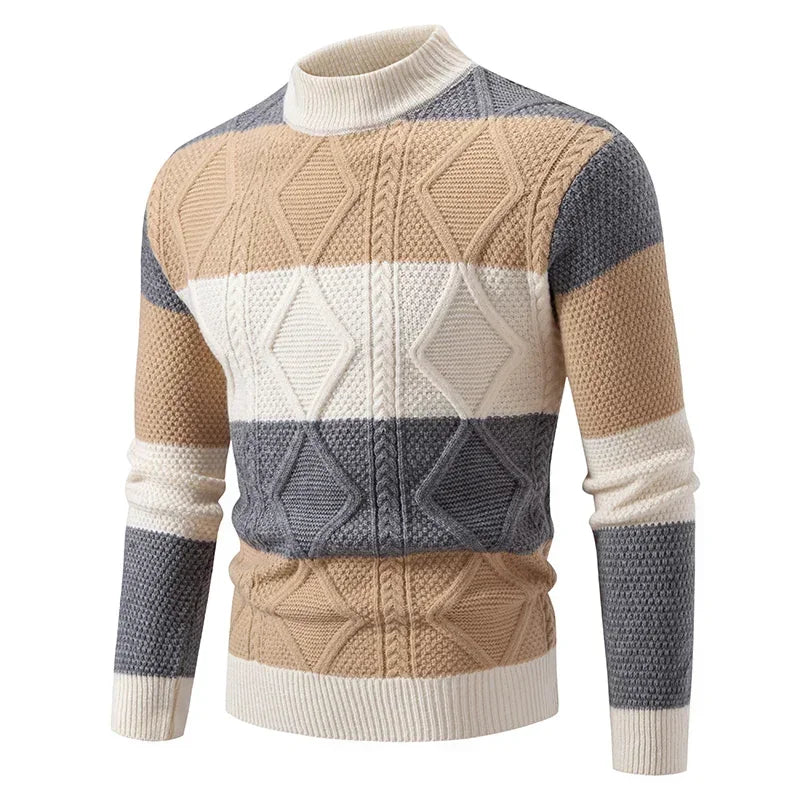 Black men's casual sweater by Corporación Turística with color block design, warm autumn winter knit, one size fits all.