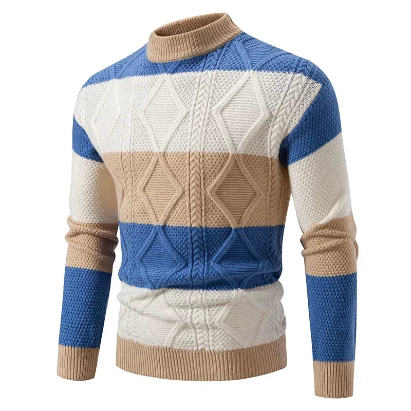 Black men's casual autumn winter sweater with color block design, warm, cozy, oversized fit, by Corporación Turística.