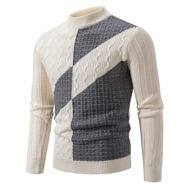 Casual men's autumn winter sweater with color block design from Corporación Turística, cozy and warm in black, one size fits all.