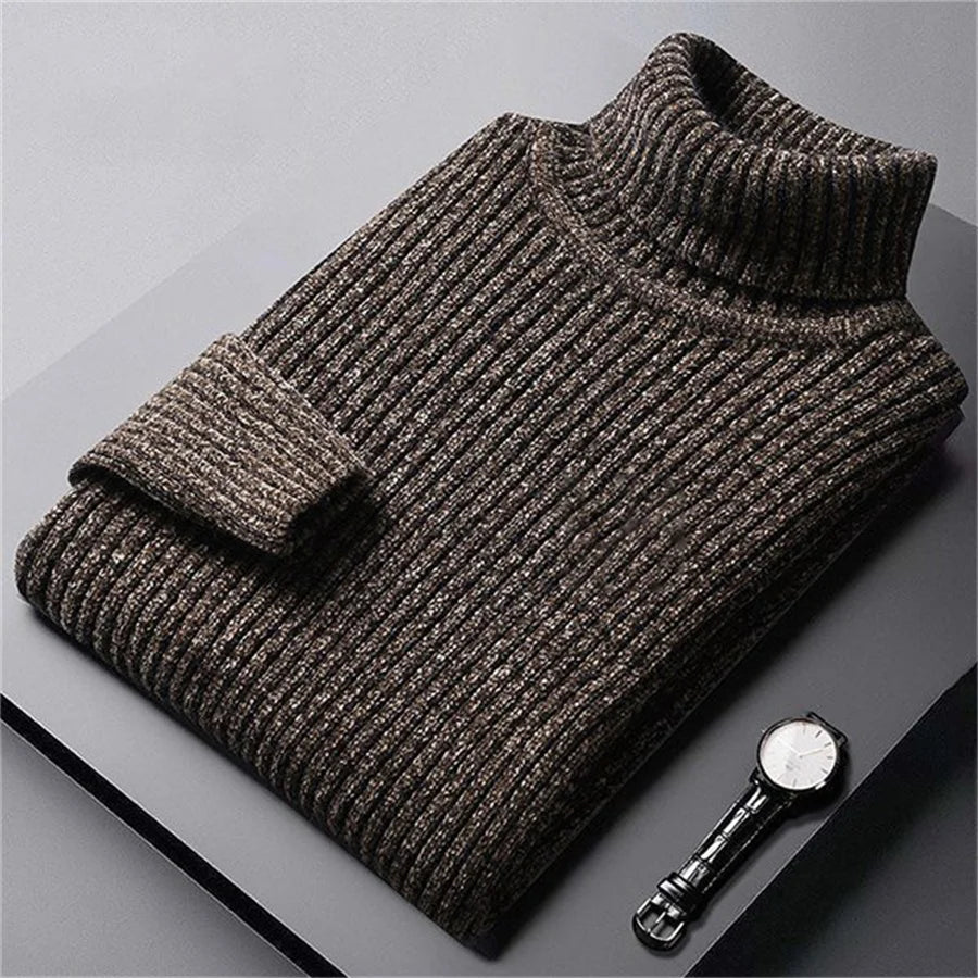 Gray warm men's thick sweater with a high collar, casual winter knit, suitable for 57-65kg, from Corporación Turística.