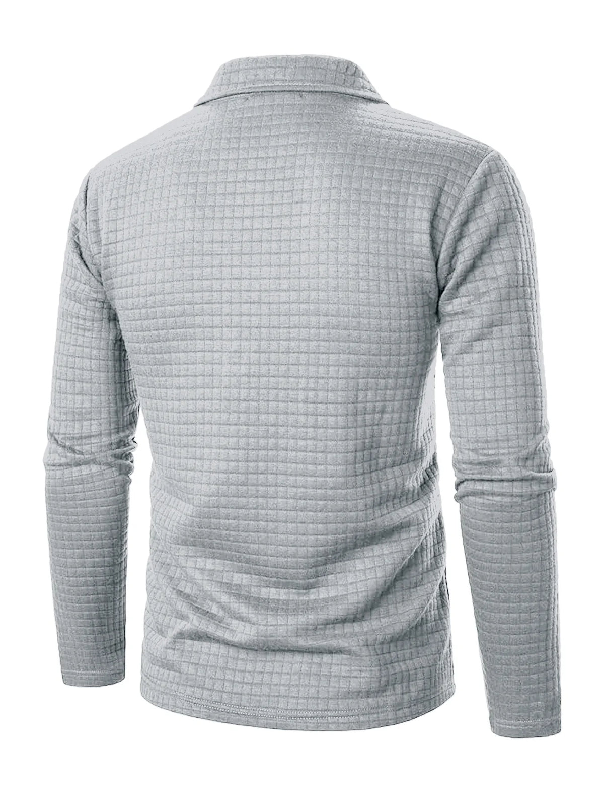 Black Jacquard Polo sweater for men with plaid pattern, textured fabric, suitable for spring and autumn casual wear.