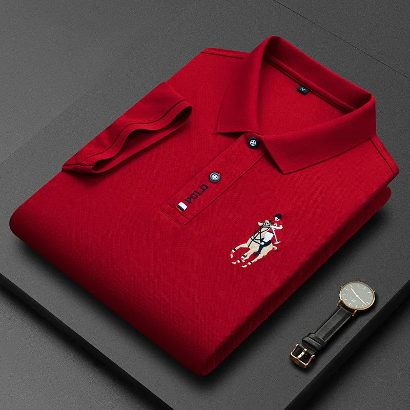 Men's embroidered cotton polo shirt in 4XL, casual and breathable, by Corporación Turística, shown in a relaxed fit.