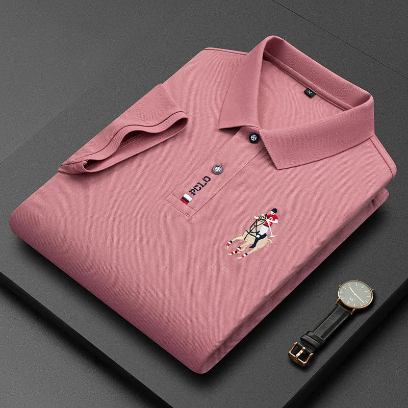Men's embroidered cotton polo shirt in 4XL, casual and breathable, from Corporación Turística, shown in a relaxed fit style.