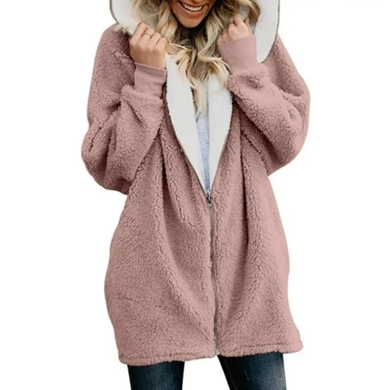 Pink women's cardigan jacket with synthetic leather and jersey fabric, size 5XL, stylish and cozy for everyday wear.