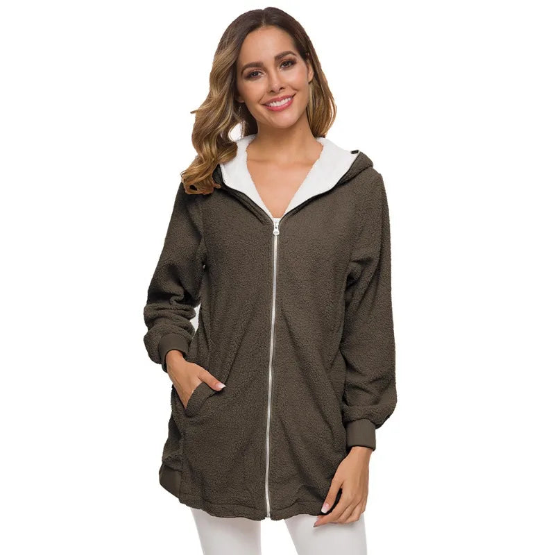 Pink women's cardigan by Corporación Turística, synthetic leather jacket with cozy jersey fabric, plus size, stylish and comfortable.