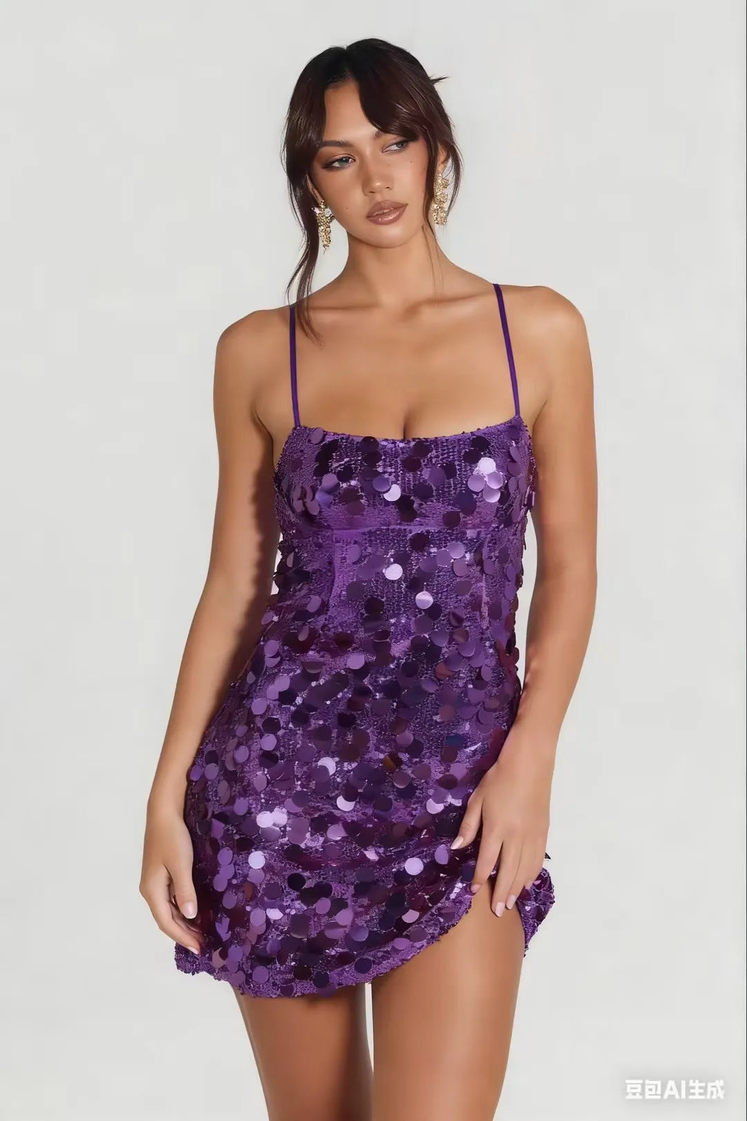 Mini sparkling dress for women with embroidered sequins, featuring a vibrant pink color and a fitted sleeveless design.