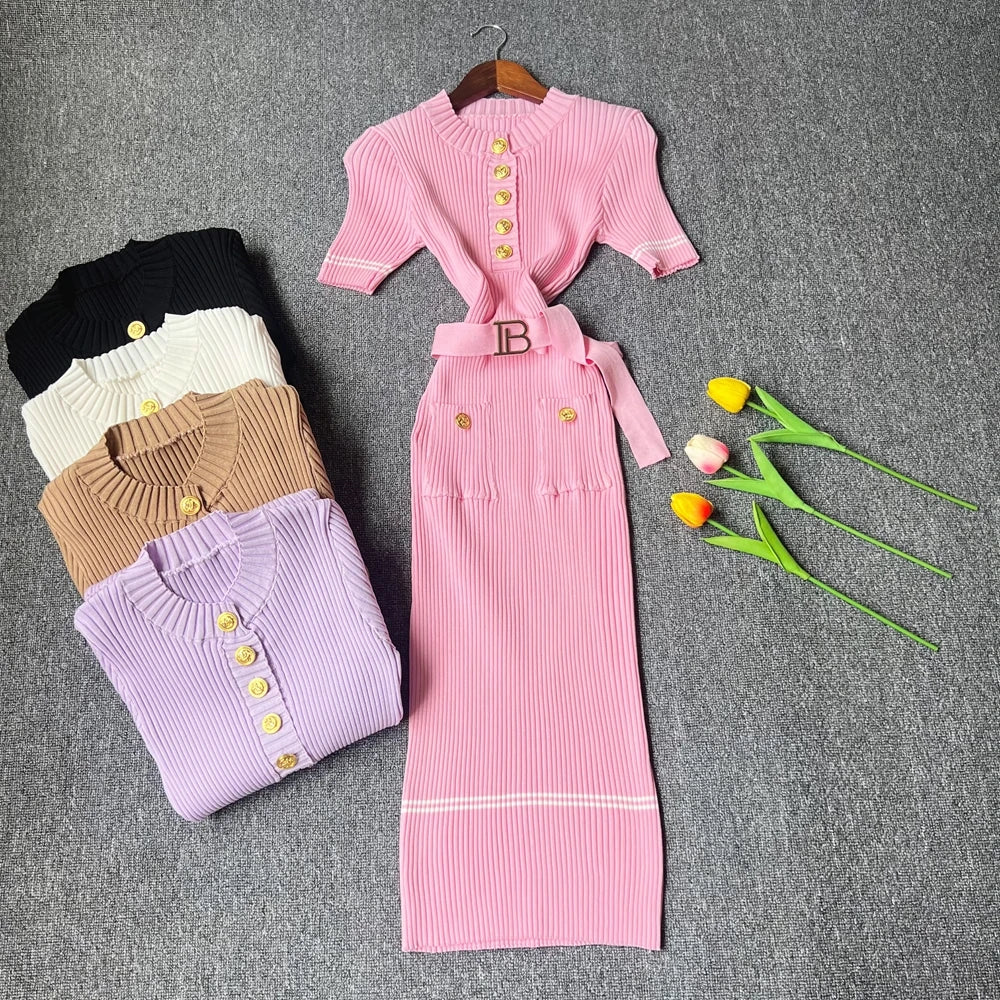 Pink YuooMuoo 2025 fall winter women's knit dress, soft fabric, long sleeves, casual stylish, brand logo visible.