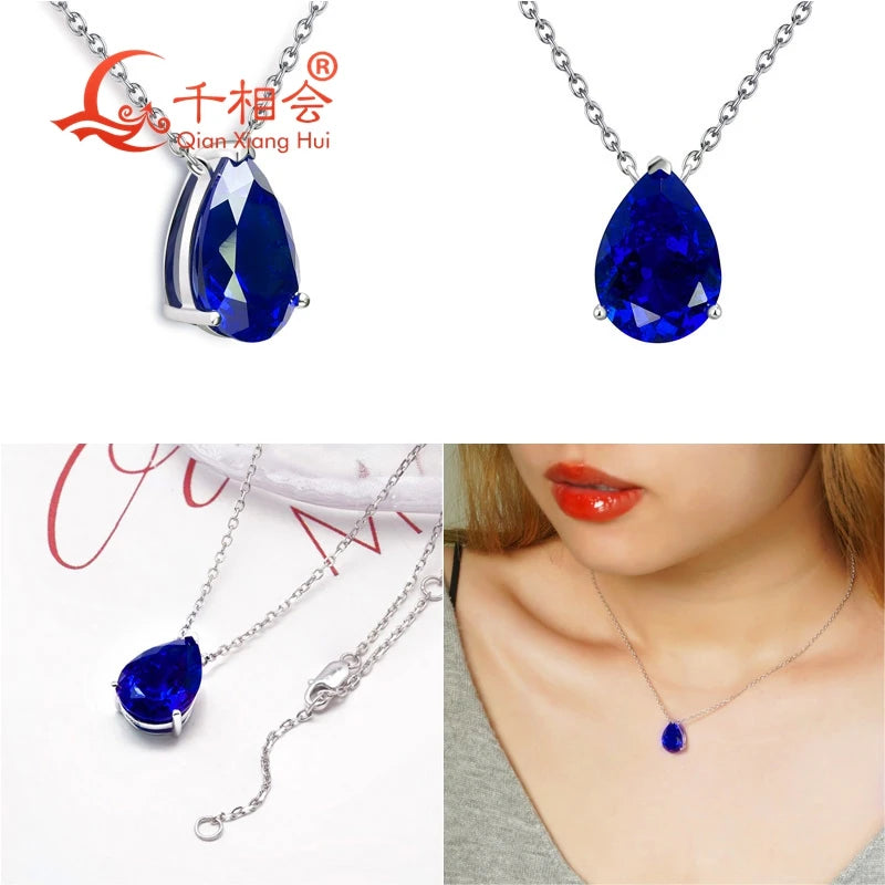 Silver 925 pendant with pink synthetic sapphire in a teardrop shape, featuring elegant design and craftsmanship.