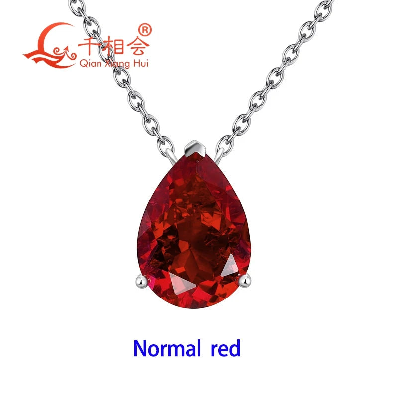 Silver 925 pendant with synthetic pink sapphire in a teardrop shape, featuring elegant craftsmanship and vibrant color.