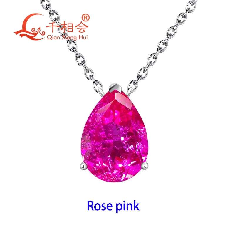 Silver 925 pendant with pink synthetic sapphire in teardrop shape, crafted by Corporación Turística.