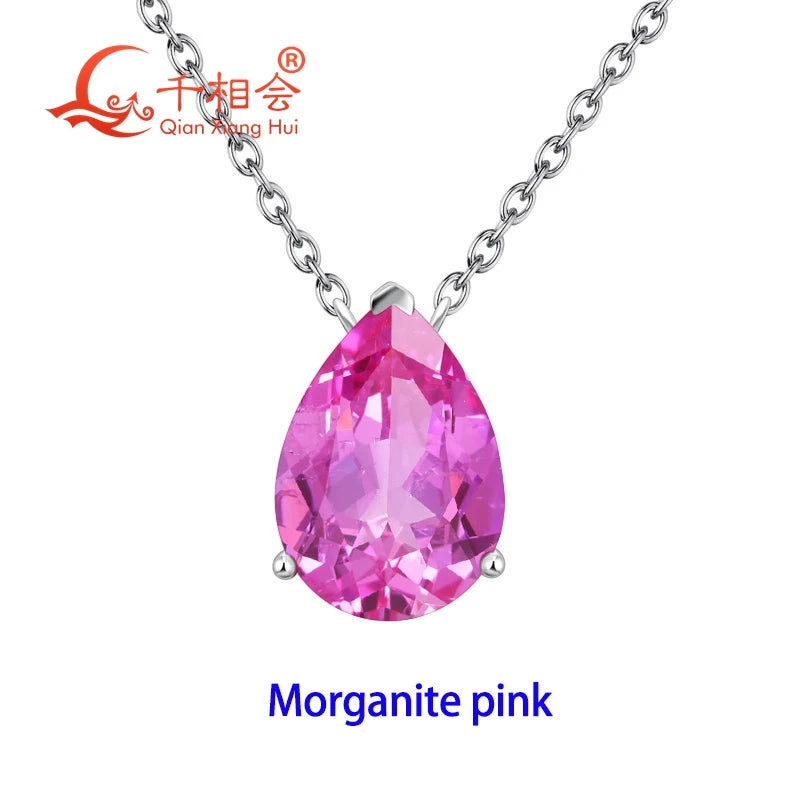 Sterling silver pendant with pink synthetic sapphire in a teardrop shape, crafted by Corporación Turística.