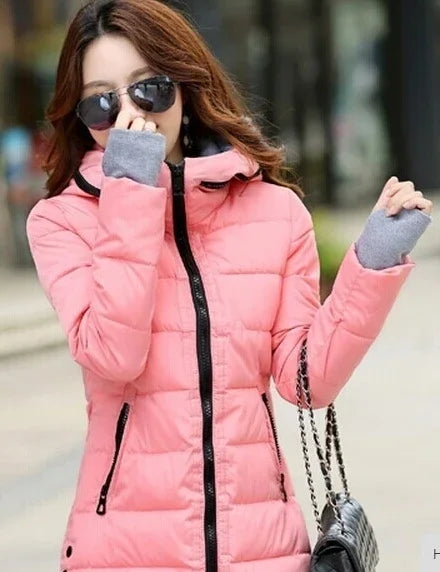 Rose red women's casual waterproof cotton jacket by Corporación Turística, ideal for autumn weather.
