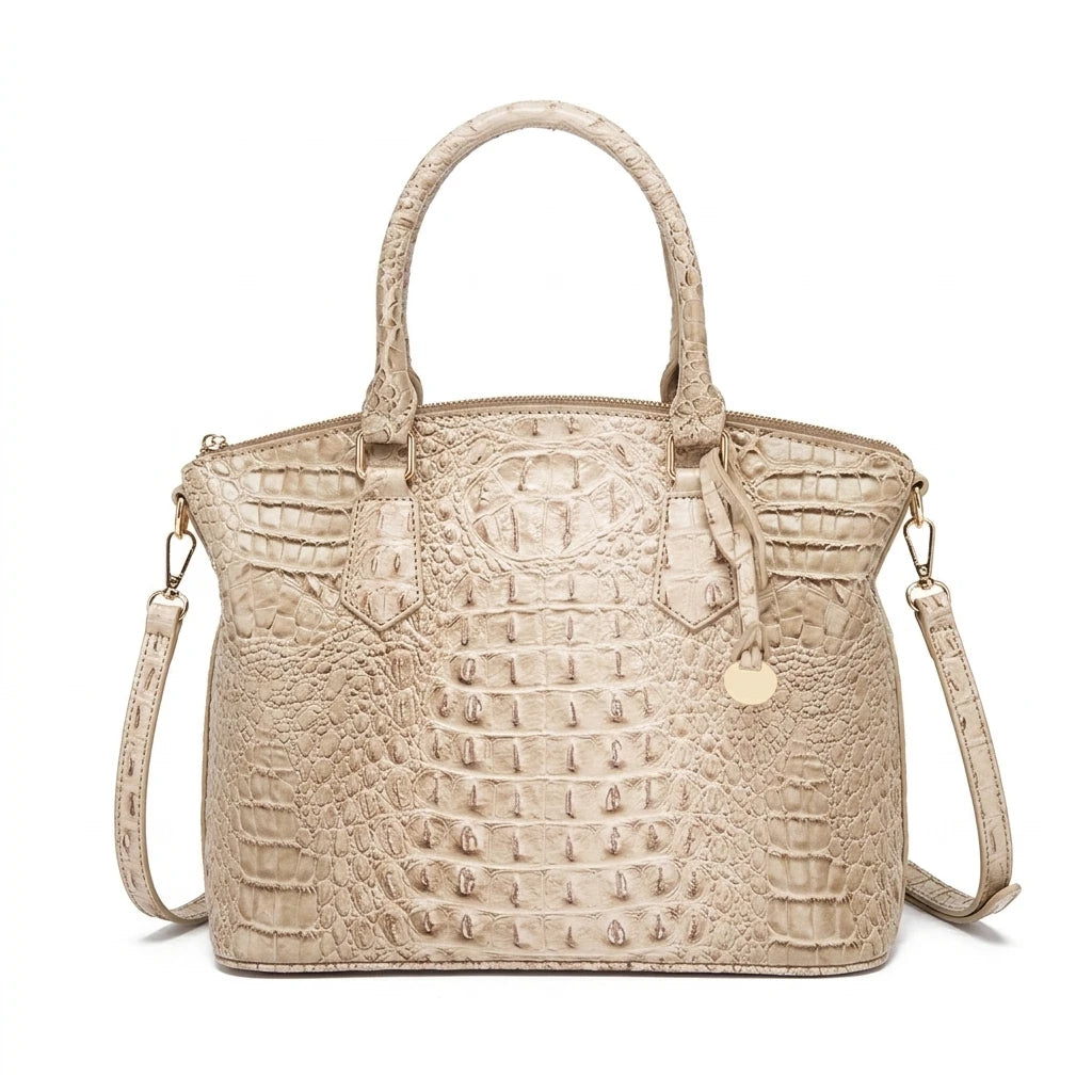 Royal blue and magenta tote bag for women with embossed design, featuring a convertible style from Corporación Turística.