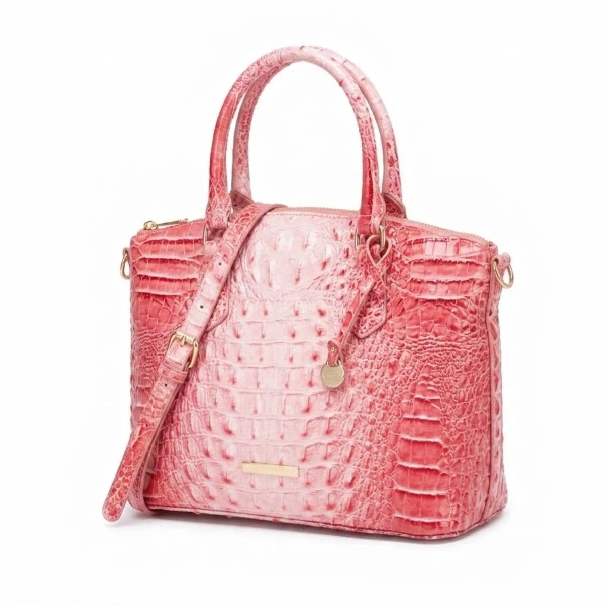 Royal blue and magenta women's tote bag with embossed design and convertible feature, from Corporación Turística.
