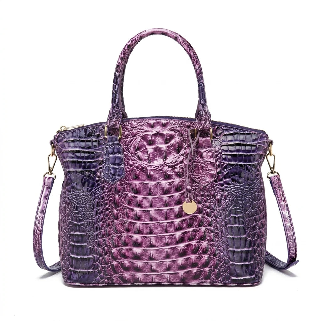 Royal blue and magenta tote bag with a textured relief design for women, featuring a convertible strap and spacious interior.