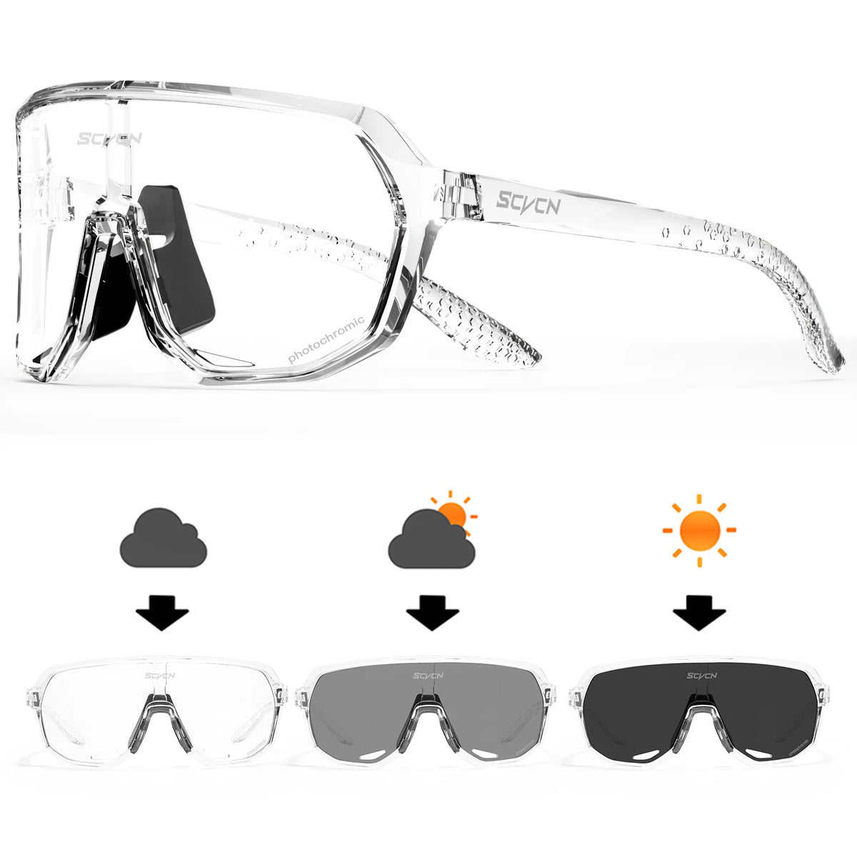 Photochromic cycling sunglasses by Corporación Turística, lightweight glasses with adjustable lenses for outdoor biking.