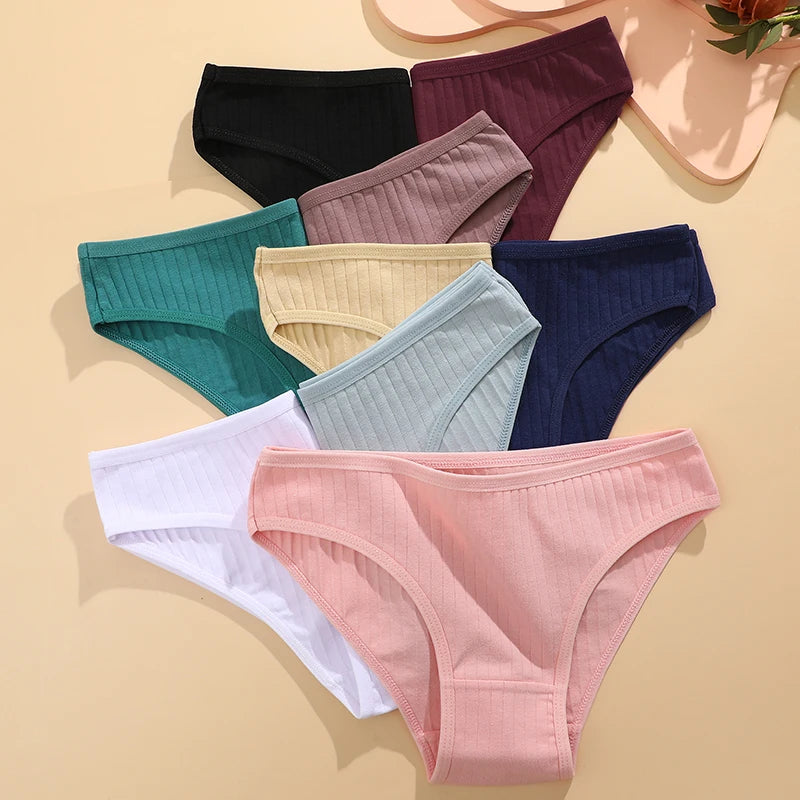 Set of six women's cotton underwear by FINETOO, featuring comfortable, breathable fabric in various colors.