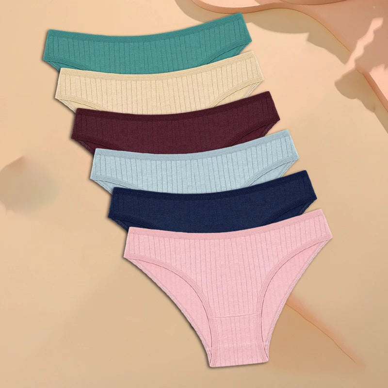 Set of six cotton women's underwear briefs by FINETOO, in various colors, with soft fabric and comfortable fit.