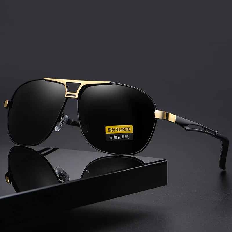 Polarized square sunglasses for men with silver and black frame from Corporación Turística, showing the stylish design and lenses.