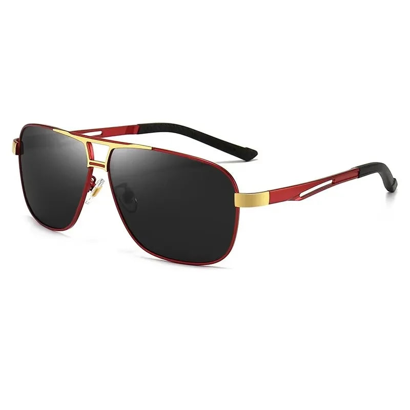 Polarized square sunglasses for men with silver and black frame, stylish and durable eyewear by Corporación Turística.