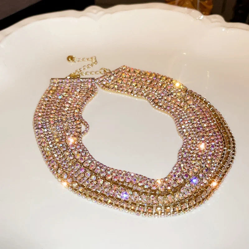Colorful crystal luxury choker necklace from FYUAN by Corporación Turística, featuring vibrant glass beads and elegant design.