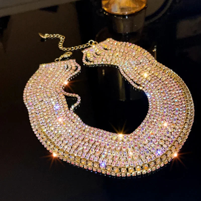 Colorful crystal luxury choker by FYUAN, featuring vibrant glass stones and a sleek design, perfect for elegant fashion statements.