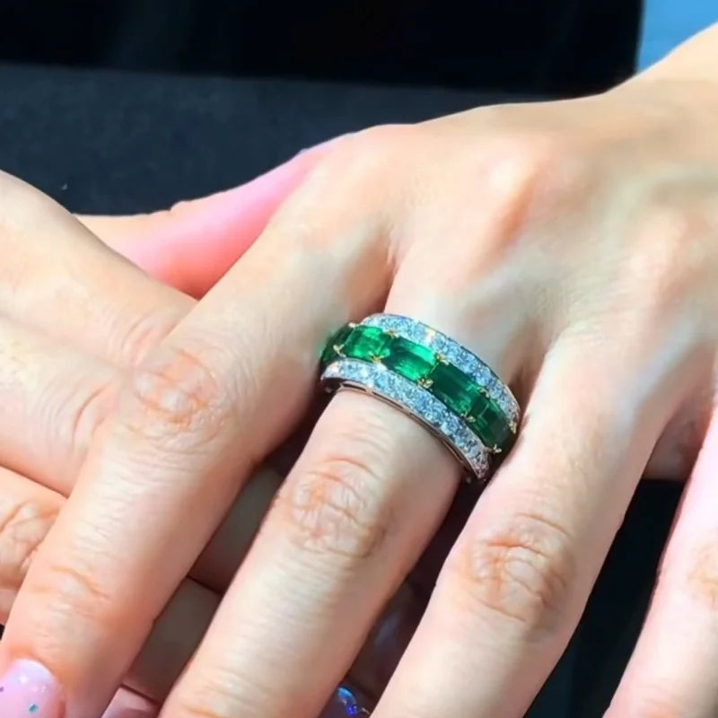 Square green wedding rings by Corporación Turística with full zirconia detailing, crafted in silver for elegant bridal jewelry.