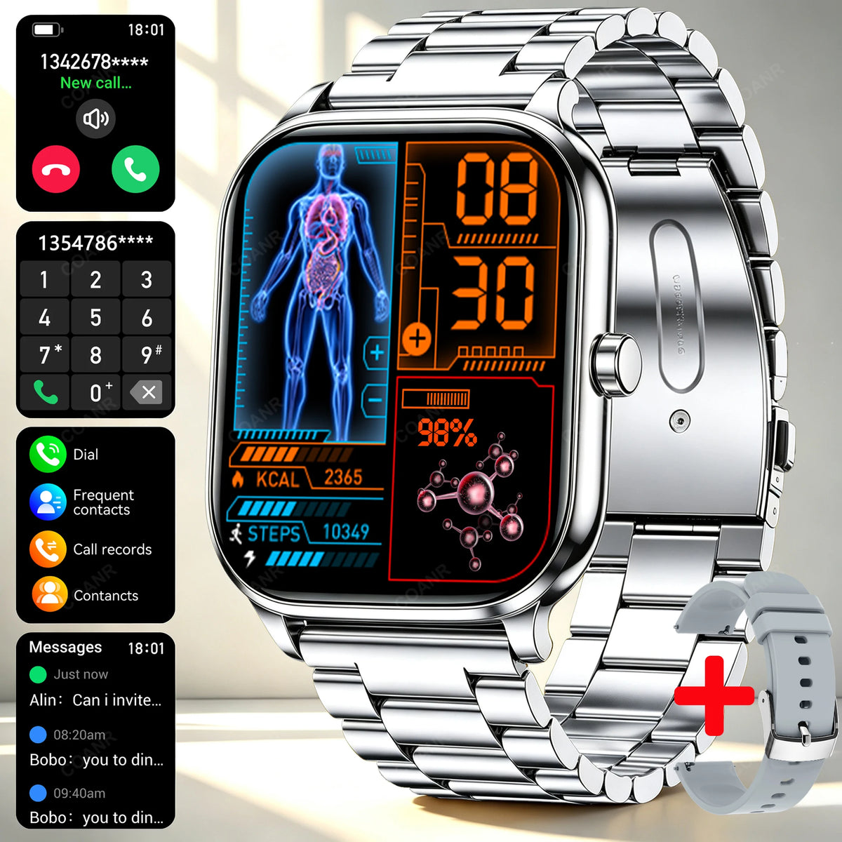 Golden Men's and Women's Smartwatch by Corporación Turística with a sleek silver steel design and touchscreen display.