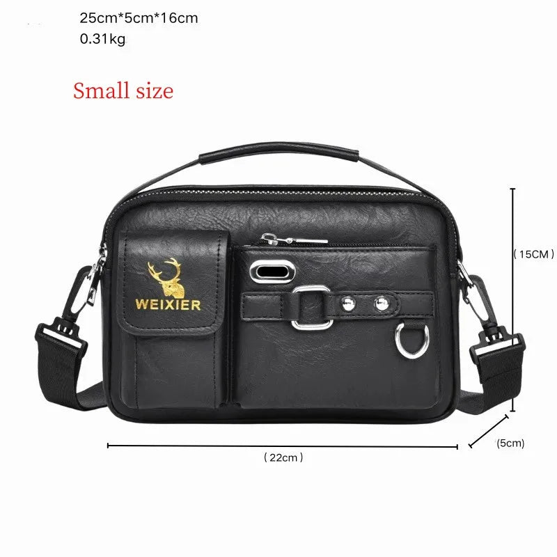 Leather men's shoulder bag, PU crossbody bag with adjustable strap, ideal for casual or travel use.