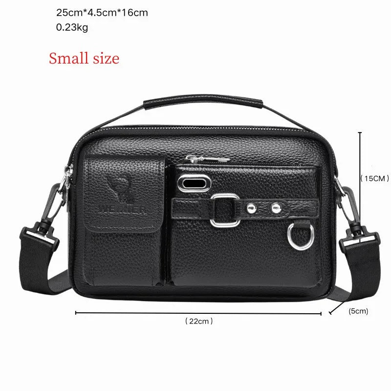 Leather shoulder bag for men by Corporación Turística, small PU crossbody bag with adjustable strap and compact design.