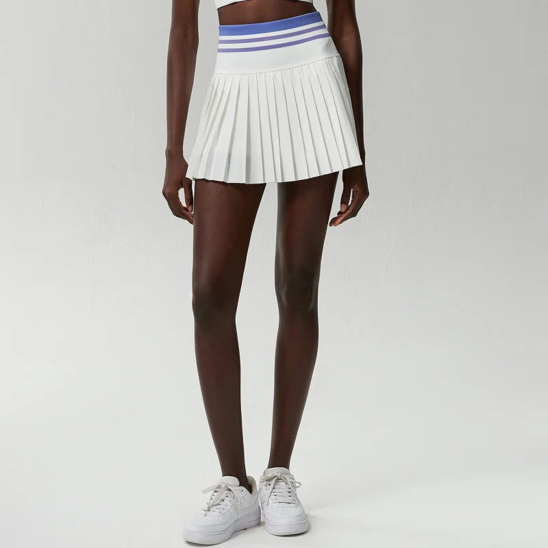 High-waisted green FUBEIKE sports skirt with ribbed design, ideal for active wear, featuring a comfortable fit for women.