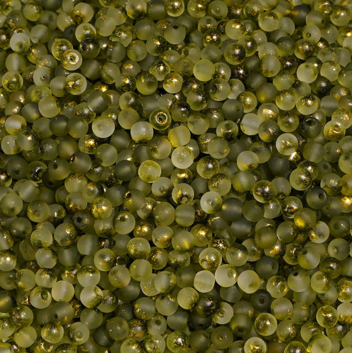 Pack of 100 gold-splashed glass rice beads from Corporación Turística, small 4mm colorful jewelry beads for craft projects.