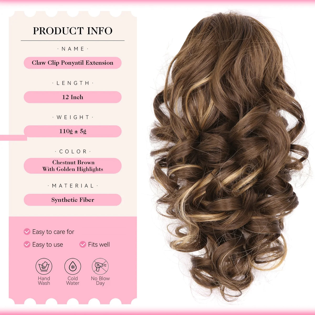 Wavy hair extension ponytail with claw clip by Corporación Turística, 12 inches long, natural black color, easy to attach.