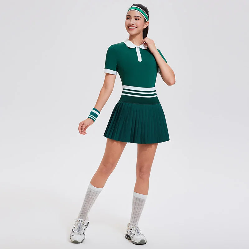 Red women's summer schoolgirl polo set by Corporación Turística, includes a fitted top and matching shorts for a casual look.