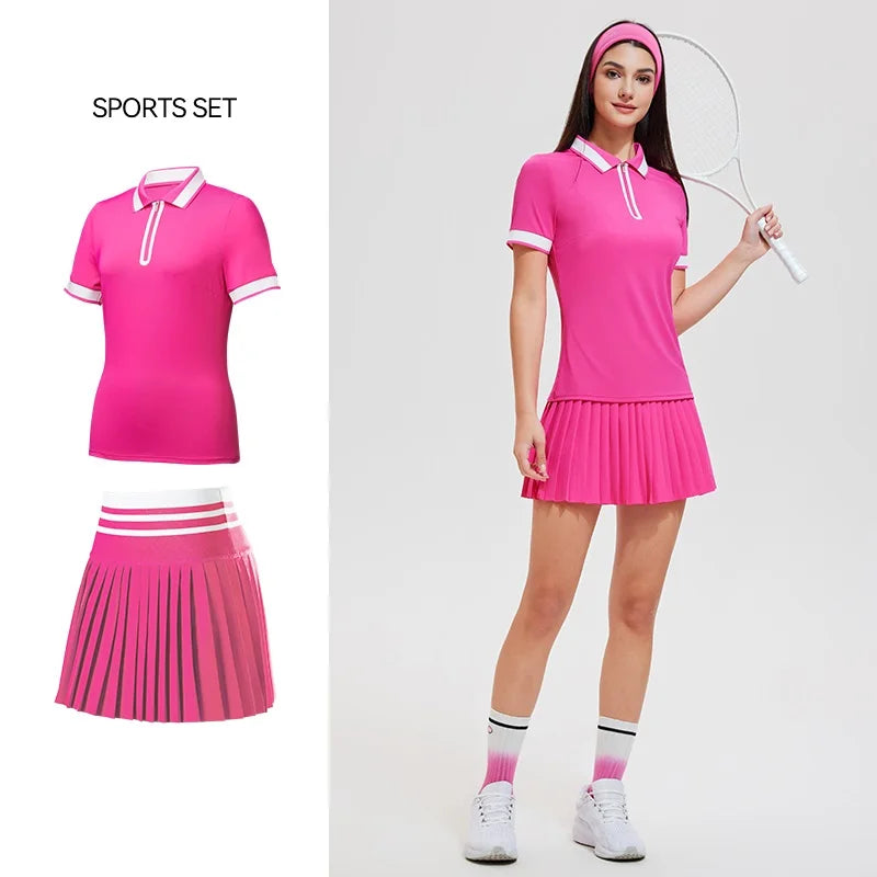 Red summer schoolgirl outfit for women, includes polo top and matching bottoms, by Corporación Turística, size XXXL.