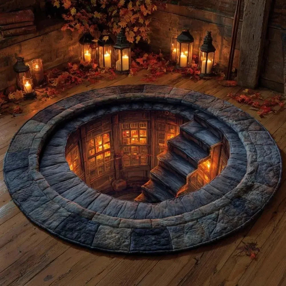 Round 3D spiral rug by Corporación Turística, modern red decorative textile for living room flooring, 80x80cm.