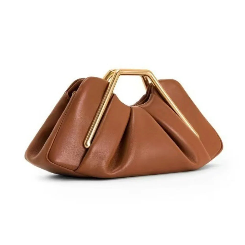Soft black leather women's handbag with cloud-shaped design, featuring smooth texture and elegant style.