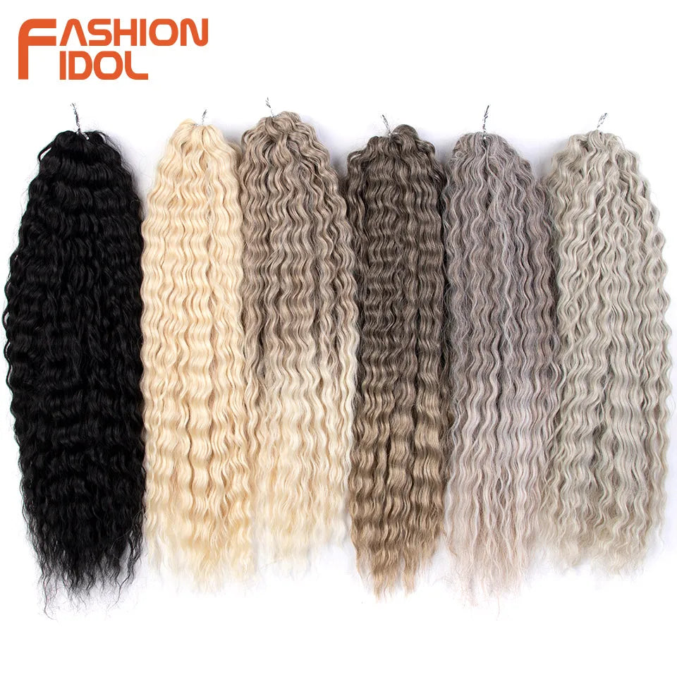 Synthetic hair extensions by Fashion Idol, 24 inches long, 300g, showcasing the shiny, layered synthetic hair strands.
