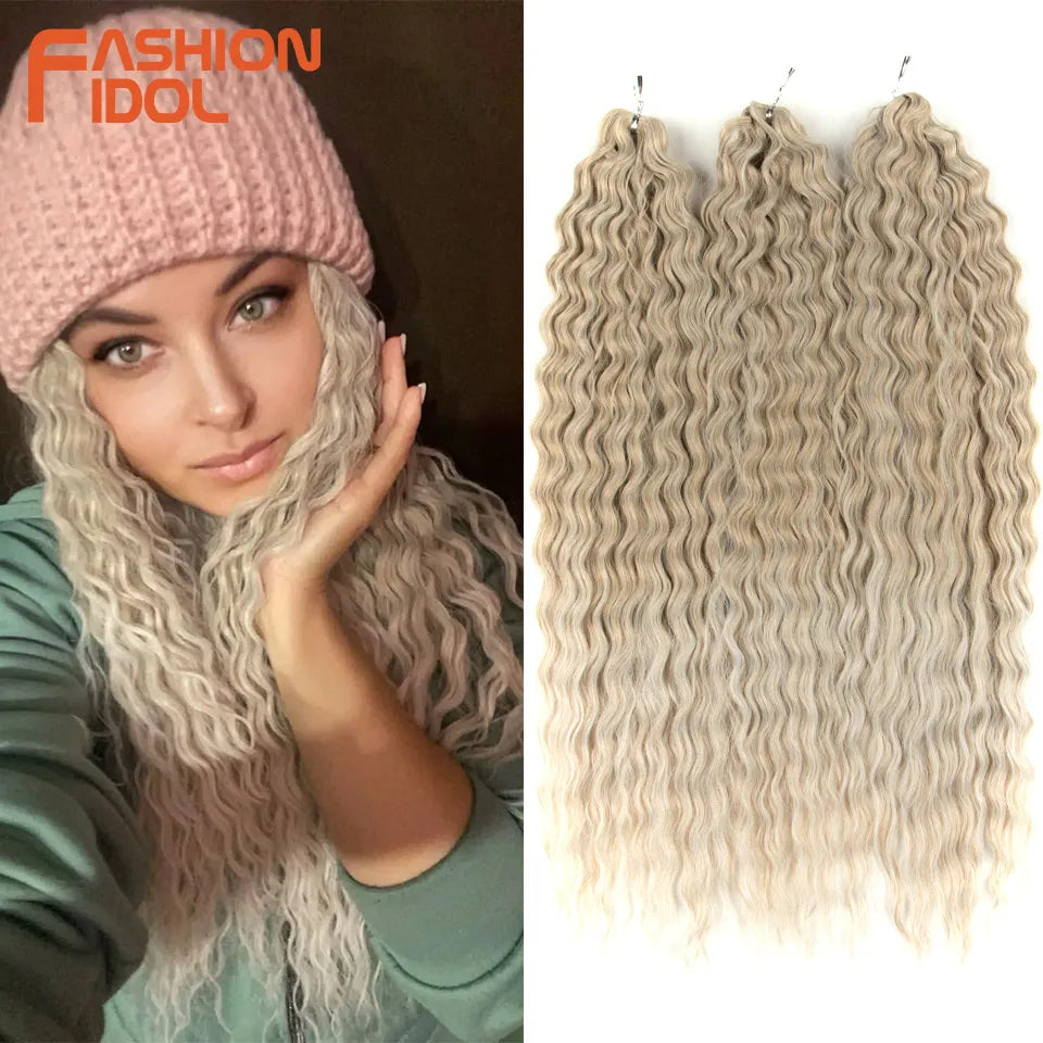 Synthetic hair extensions by Fashion Idol, 24 inches long, 300g, with natural-looking straight black synthetic hair.