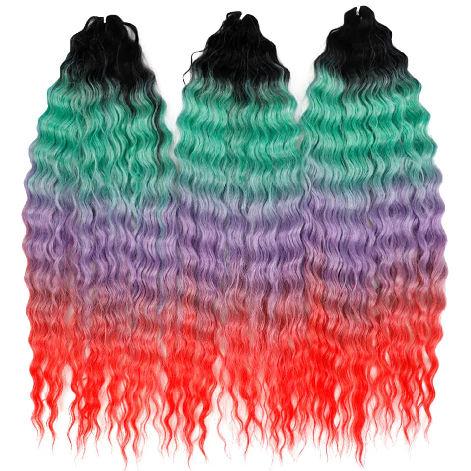Synthetic hair extensions by Fashion Idol, 24 inches long, 300g, in natural hair color, showing the full length and texture.