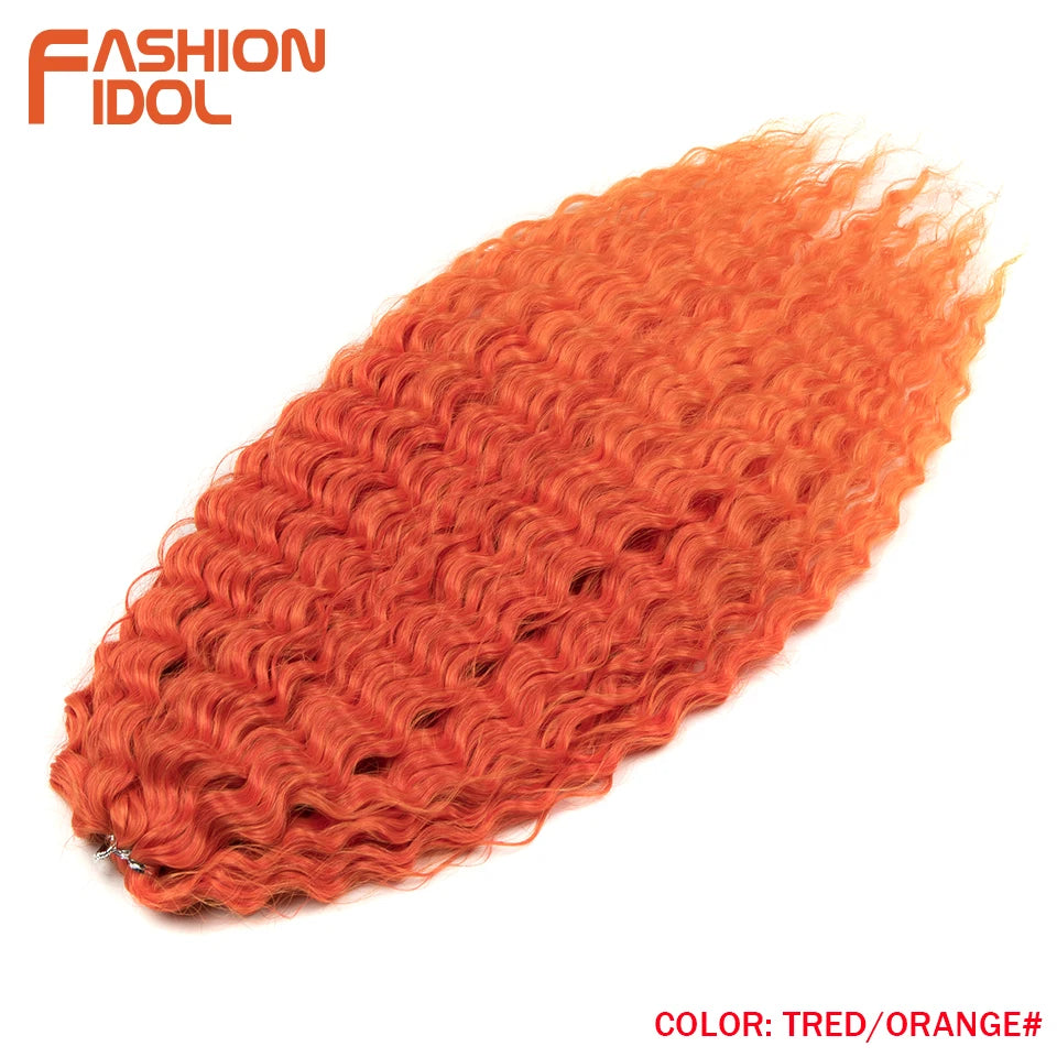 Synthetic hair extensions by Fashion Idol, 24 inches long, 300g, styled with curly hair in natural black color.