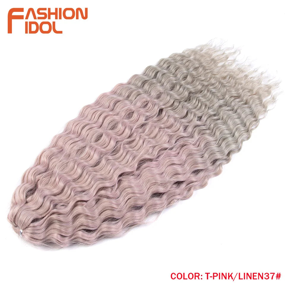 Synthetic hair extensions by Fashion Idol, 24 inches long and 300g, with curly hair texture in natural black color.