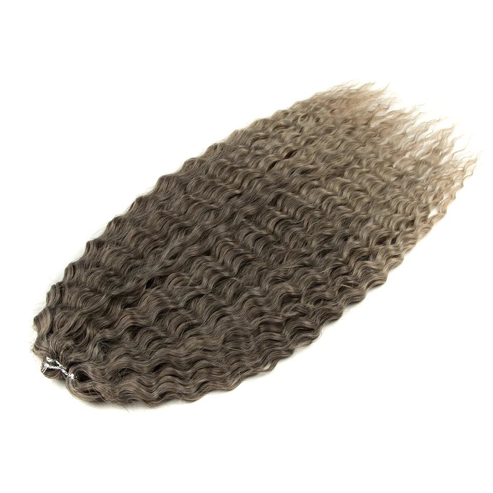 Synthetic hair extensions by Fashion Idol, 24 inches long, 300g weight, in natural hair color, styled with soft, flowing strands.
