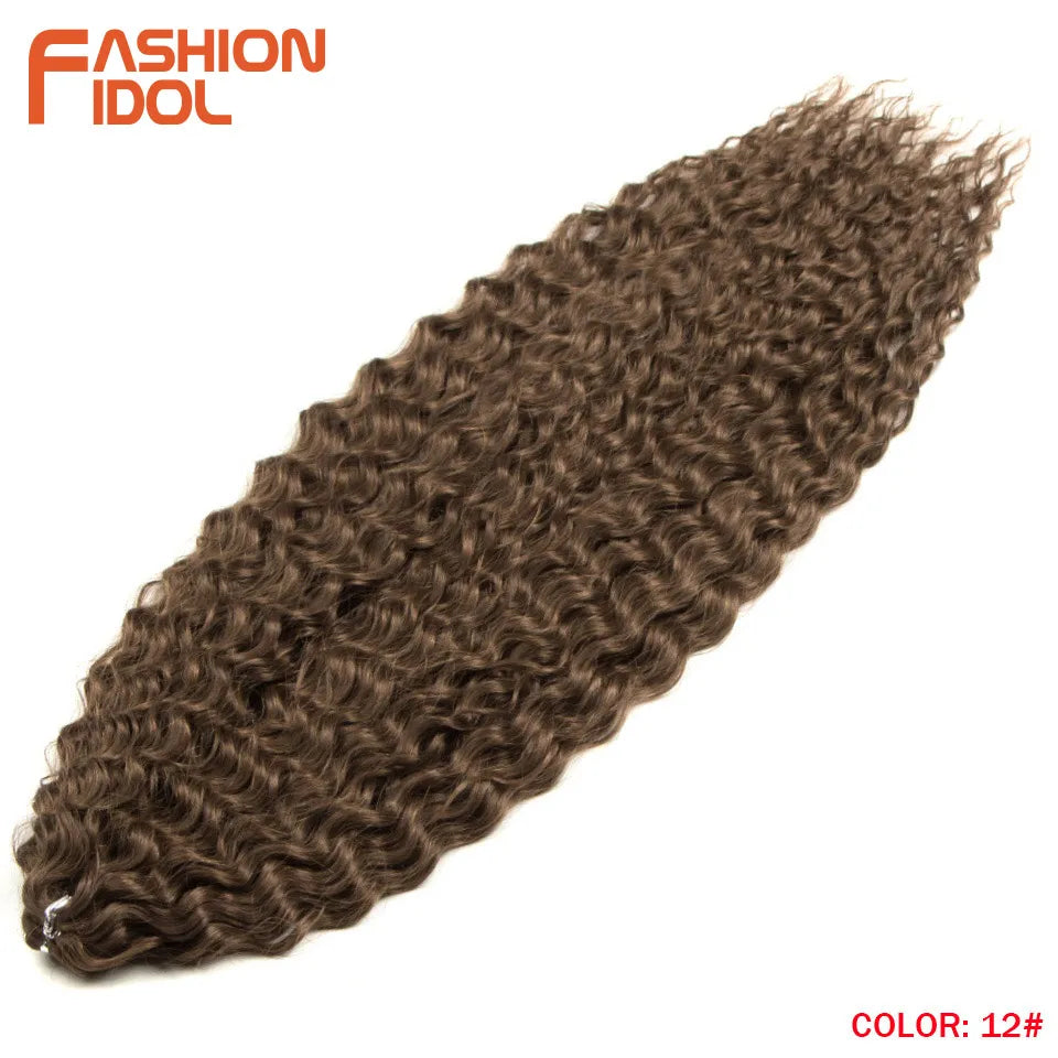Synthetic hair extensions by Fashion Idol, 24 inches long, 300g, featuring natural-looking, curly synthetic hair in a vibrant style.
