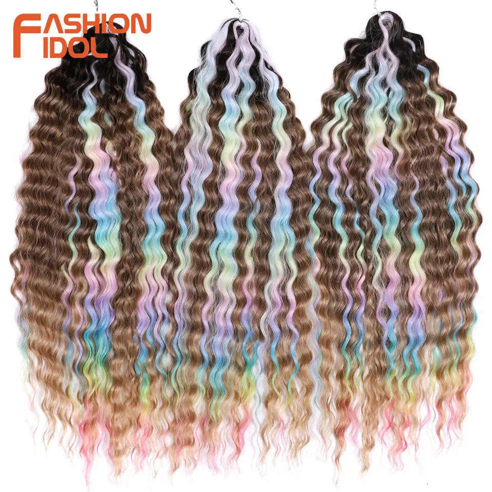 Synthetic hair extensions by Fashion Idol, 24-inch, 300g, featuring long, straight, shiny synthetic hair in natural black color.